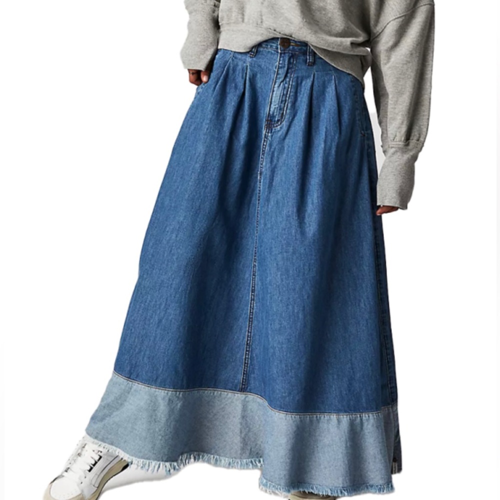 One Teaspoon Blue Denim Maxi Skirt with Light Hem